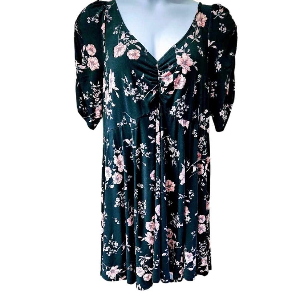 TORRID plus size studio knit cinched Sleeve fit/ flare floral Rose midi dress 3X - Picture 3 of 12